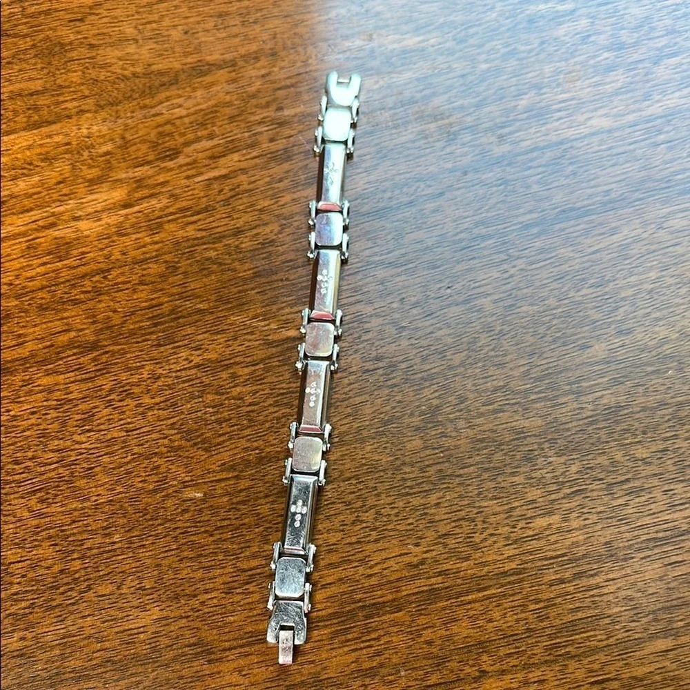 Stainless Silver and Rhinestone Cross’s  8”Men’s Bracelet